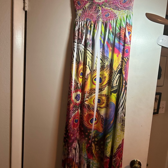 Y2K Strapless Floral Maxi Dress Sz S-M - Picture 2 of 6